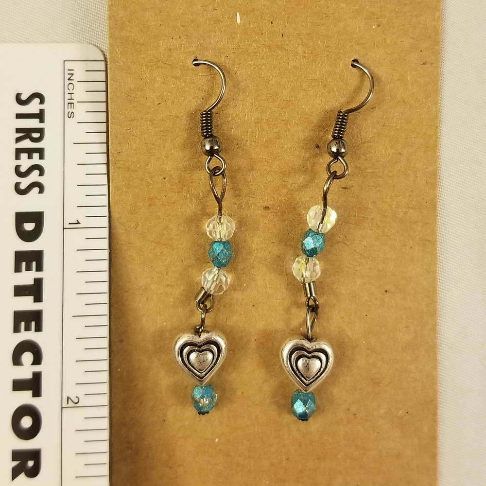 NWT Pierced Earrings Heart Blue Silver Crystals
